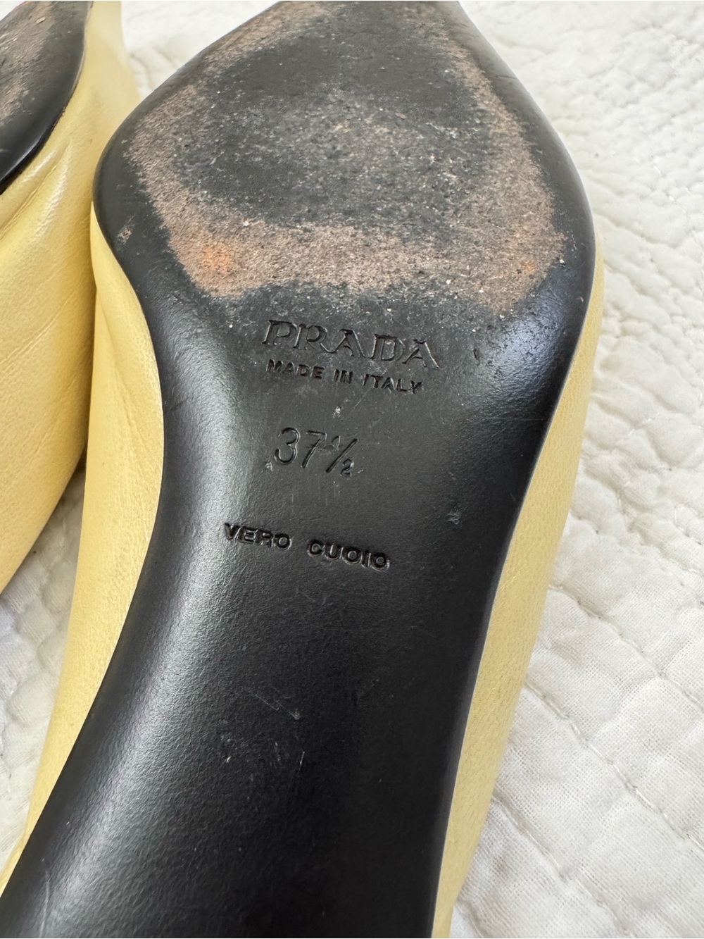 Prada Leather Yellow Low-Heel Mules with Gold Eyelet Accents, Size 37.5/US 7.5 - Picture 12 of 12